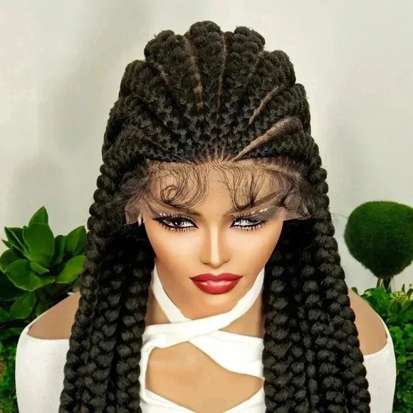 28" Braided full lace wig,  Ghana Weave, long tick Braids, Natural Baby Hair, - Picture 1 of 15